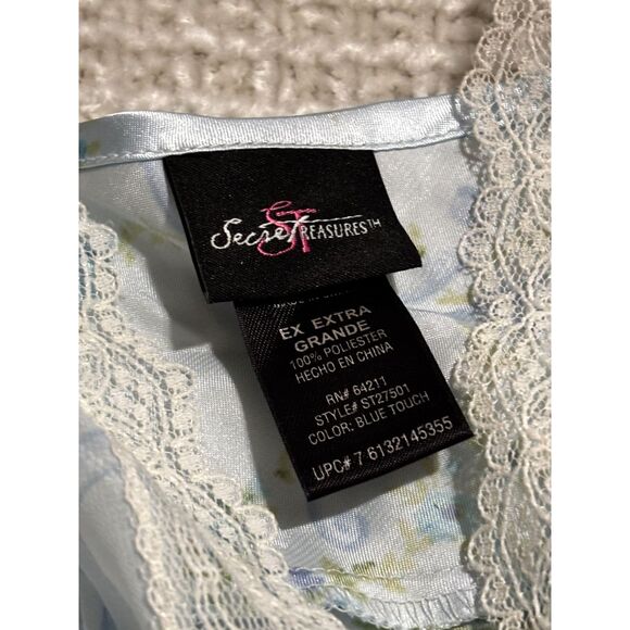 Cottagecore Satin Nightgown XXL Blue Floral Lace Trim Slip Sleepwear Lingerie - Picture 3 of 9